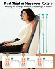 Foldable Massage Chair Pad, Long Track Dual with 3D Shiatsu Rollers 3 Height Settings
