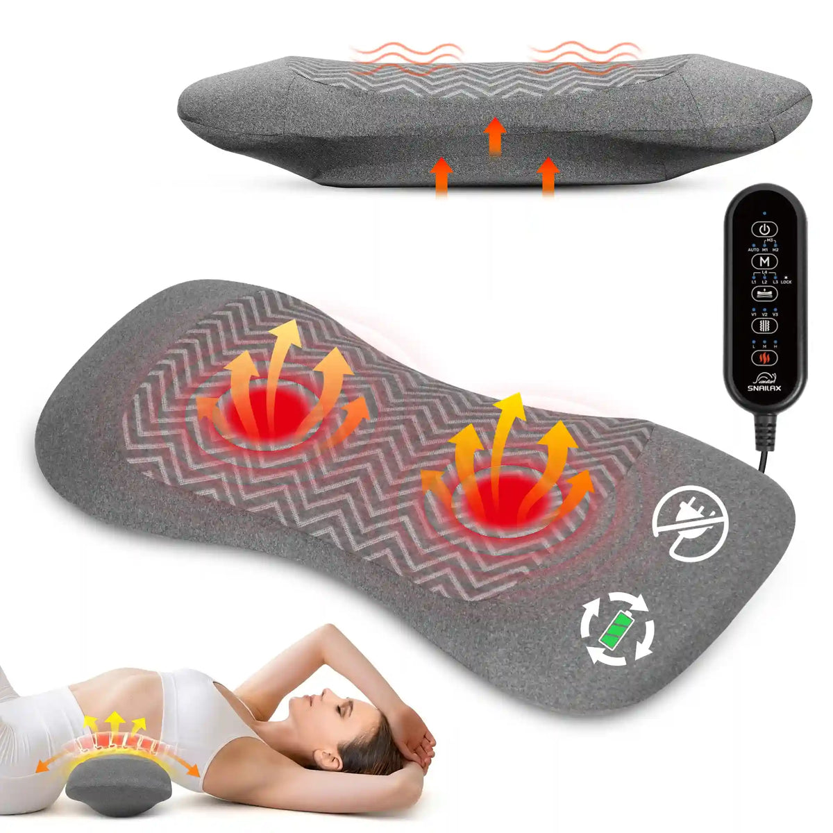 3-in-1 Cordless Electric Lumbar Support Pillow with Heat & Vibration