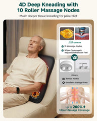 Ultra-Slim 4D Shiatsu Back Massager with Heat | 10-Node Deep Tissue Chair Pad