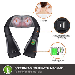 Shiatsu Neck Massager with Heat - Portable Neck and Shoulder Massager for Pain Relief
