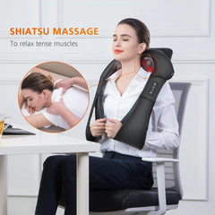 3D Shiatsu Neck & Shoulder Massager with Heat - Deep Kneading Massage Pillow