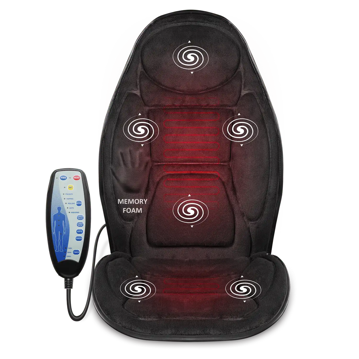Heated Back Massager Pad for Chair - Vibrating Massage with Memory Foam